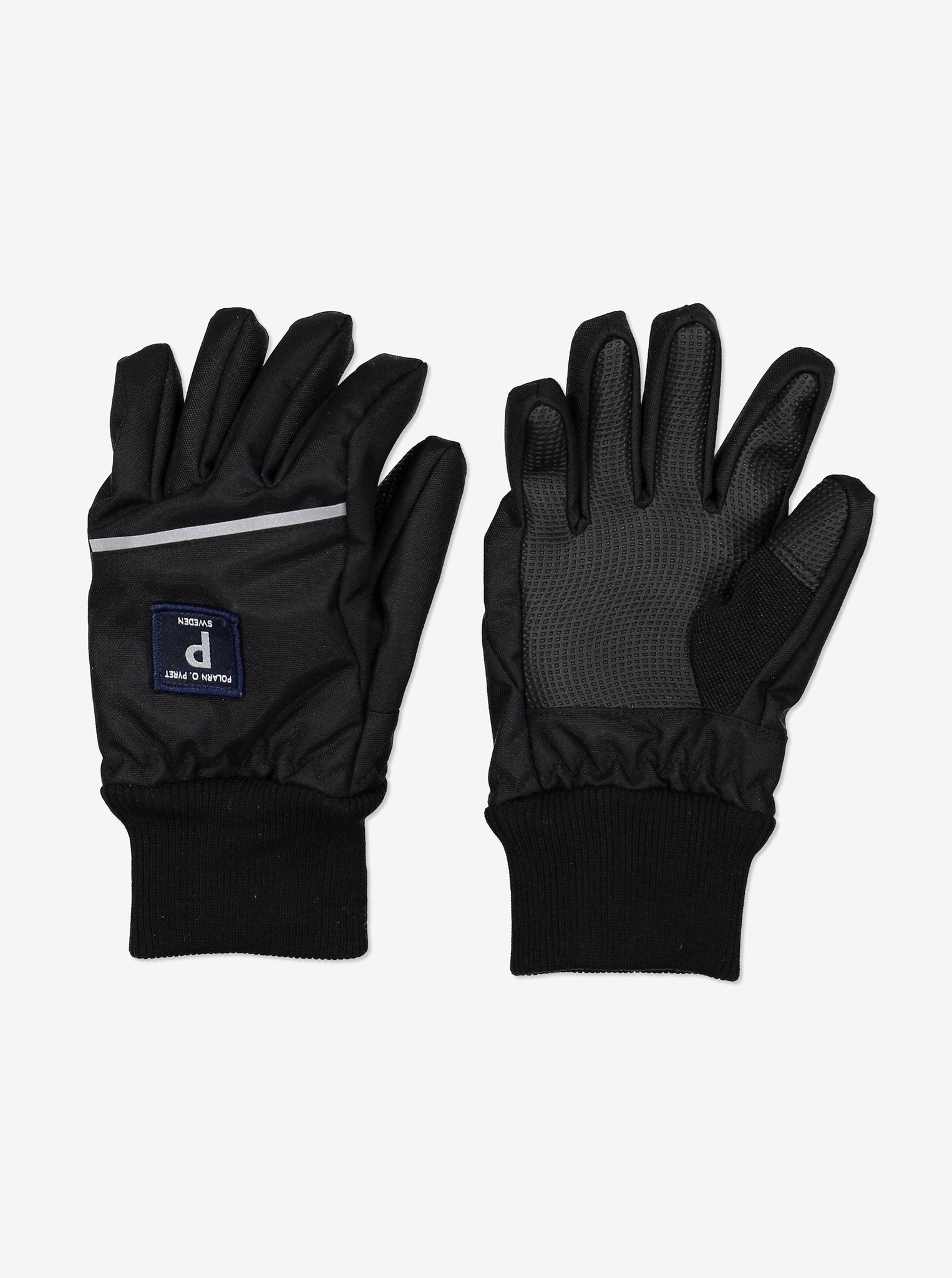 Black Softshell Kids Gloves from the Polarn O. Pyret kidswear collection. Ethically produced outerwear.