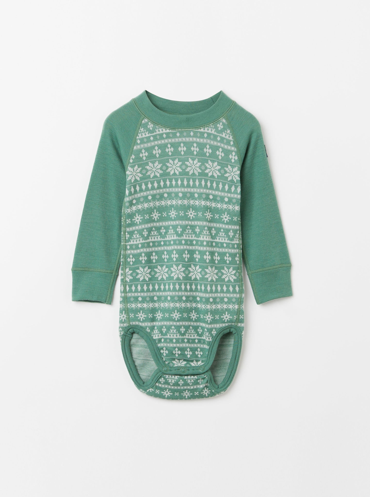 Green Thermal Merino Babygrow from the Polarn O. Pyret kidswear collection. Made using ethically sourced materials.