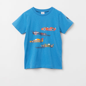 Cotton Car Print Blue Kids T-Shirt from the Polarn O. Pyret Kidswear collection. Nordic kids clothes made from sustainable sources.