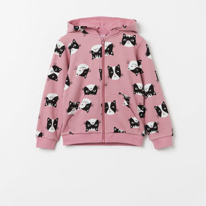 Cat Print Pink Kids Hoodie from the Polarn O. Pyret Kidswear collection. Ethically produced kids clothing.