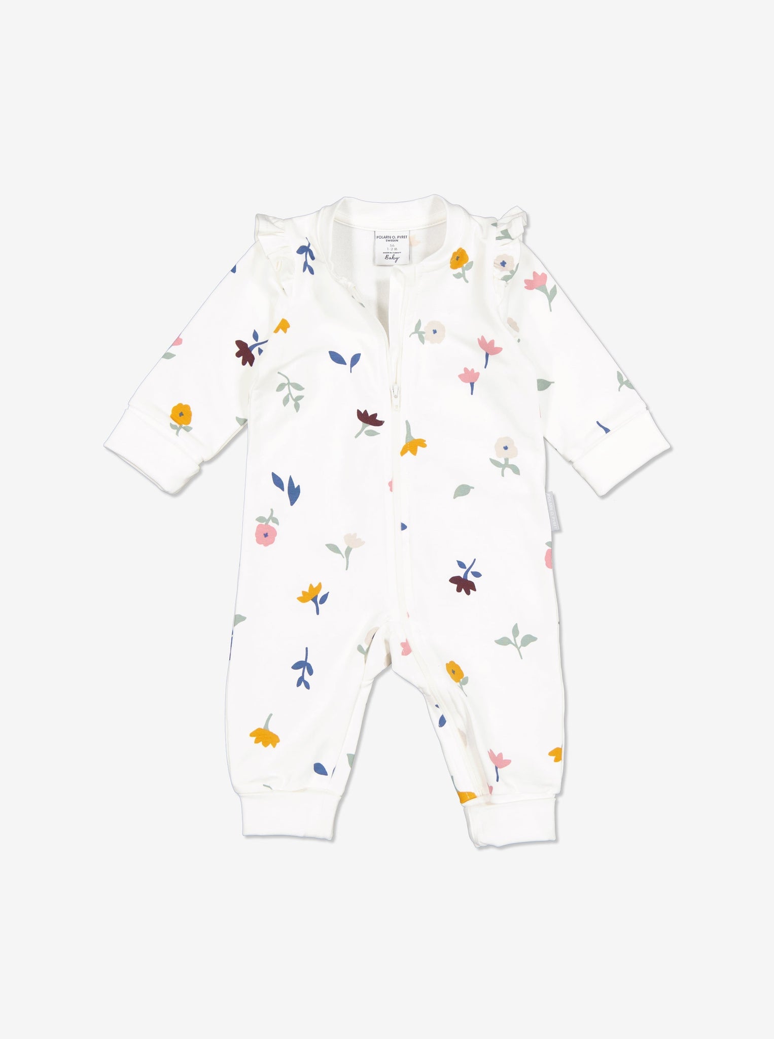 Floral White Newborn Baby Romper from the Polarn O. Pyret Kidswear collection. Ethically produced kids clothing.