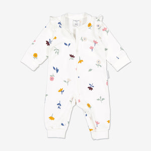 Floral White Newborn Baby Romper from the Polarn O. Pyret Kidswear collection. Ethically produced kids clothing.