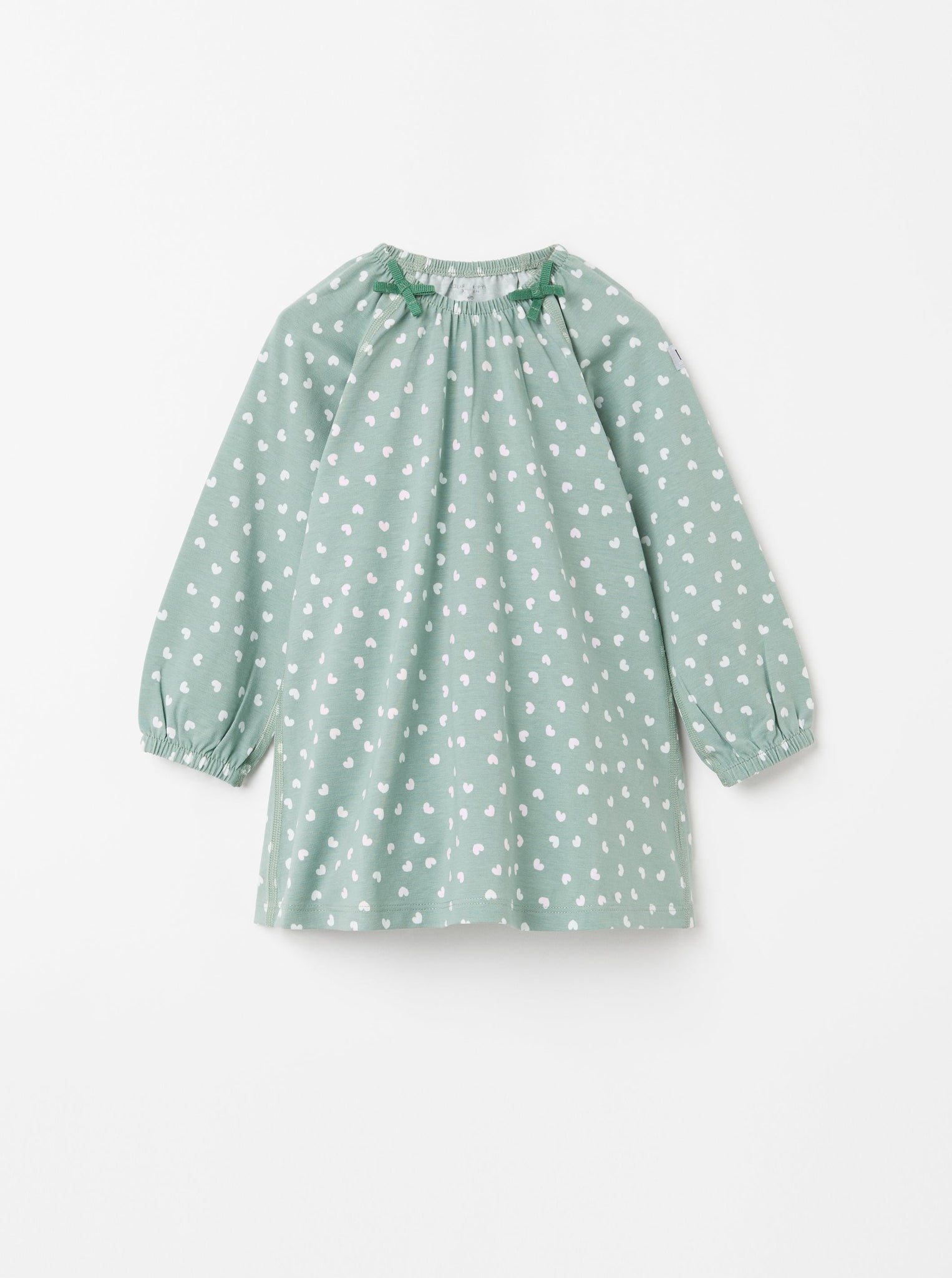 Heart Print Green Newborn Baby Dress from the Polarn O. Pyret Kidswear collection. Nordic kids clothes made from sustainable sources.