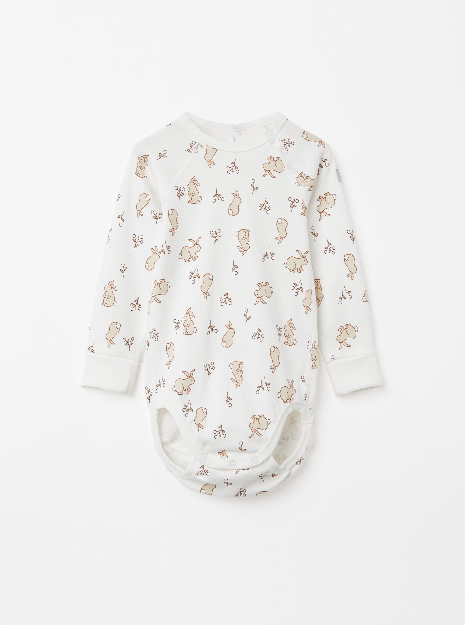 Cotton Bunny Print White Babygrow from the Polarn O. Pyret Kidswear collection. Ethically produced kids clothing.