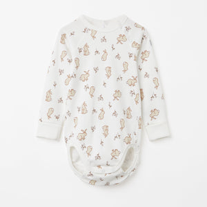 Cotton Bunny Print White Babygrow from the Polarn O. Pyret Kidswear collection. Ethically produced kids clothing.