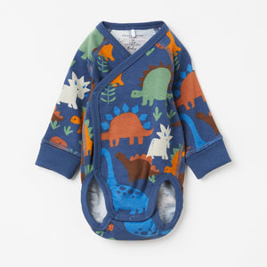 Dinosaur Wraparound Blue Babygrow from the Polarn O. Pyret Kidswear collection. The best ethical kids clothes