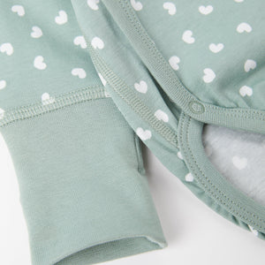Heart Print Green Wraparound Babygrow from the Polarn O. Pyret Kidswear collection. Nordic kids clothes made from sustainable sources.