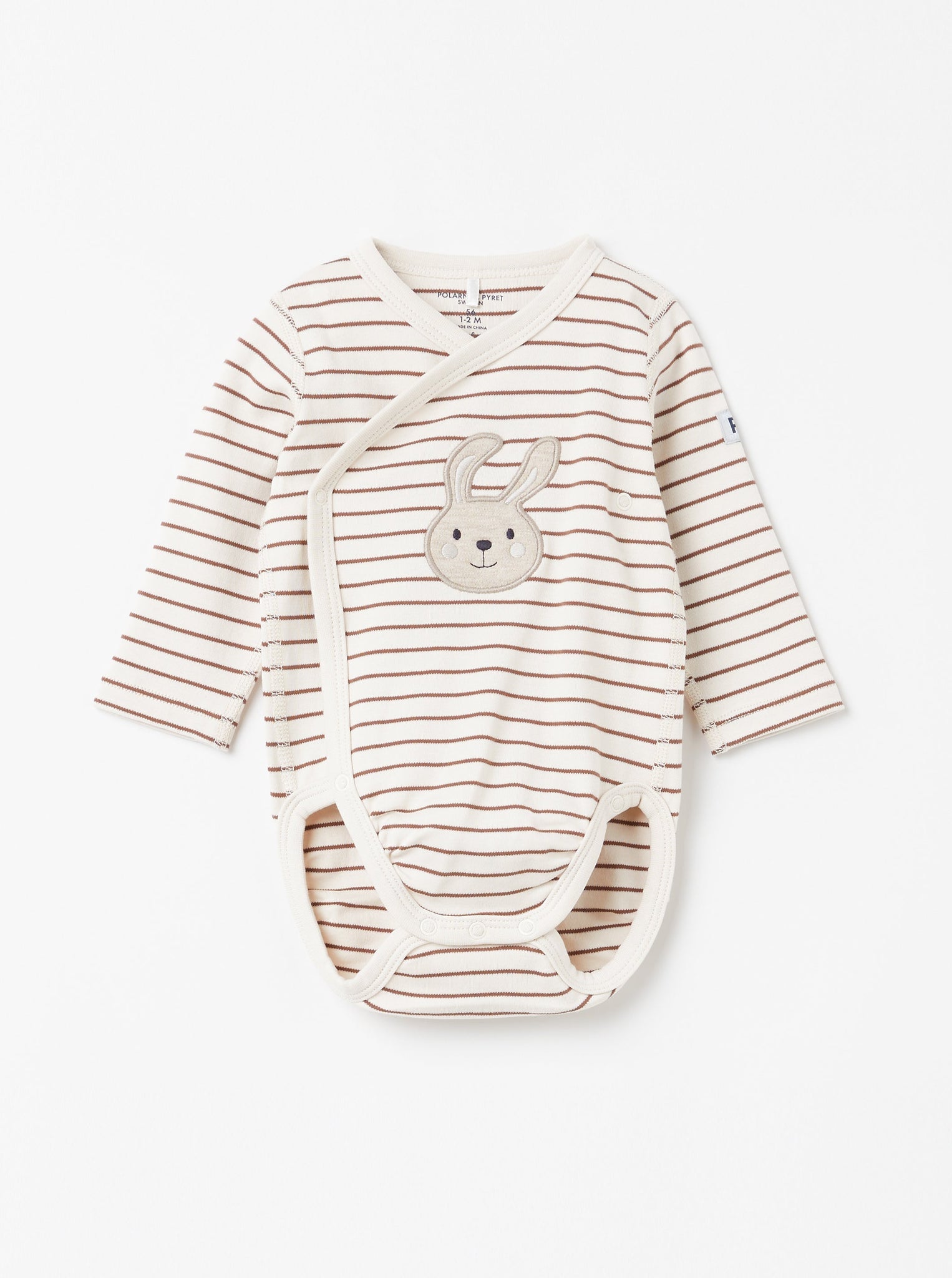 Bunny Print Wraparound Beige Babygrow from the Polarn O. Pyret Kidswear collection. Nordic kids clothes made from sustainable sources.