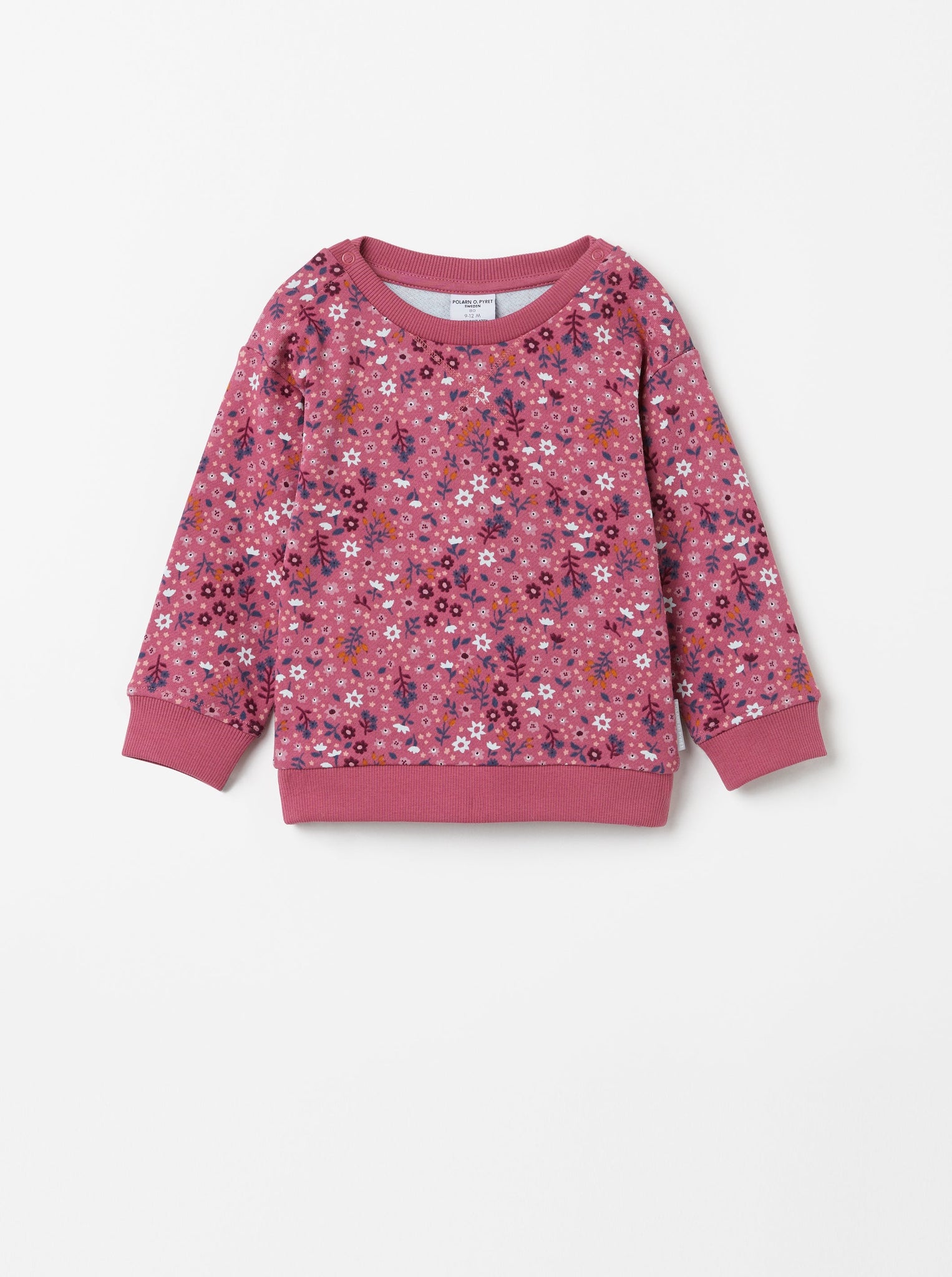Pink Floral Baby Sweatshirt from the Polarn O. Pyret Kidswear collection. Clothes made using sustainably sourced materials.