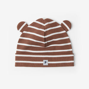 Organic Cotton Brown Baby Beanie Hat from the Polarn O. Pyret Kidswear collection. Nordic kids clothes made from sustainable sources.