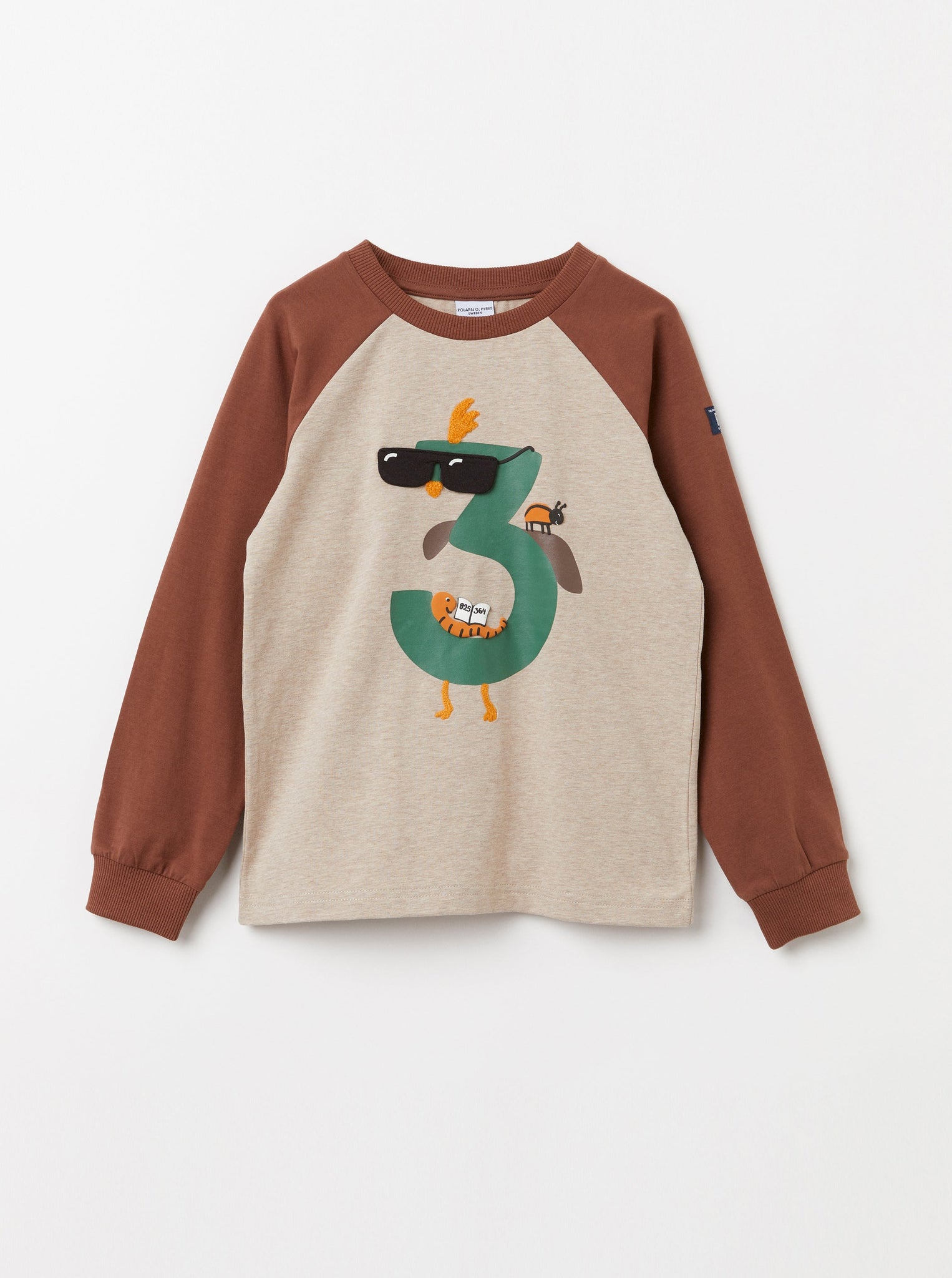 Organic Cotton Number 3 Print Kids Top from the Polarn O. Pyret Kidswear collection. Clothes made using sustainably sourced materials.