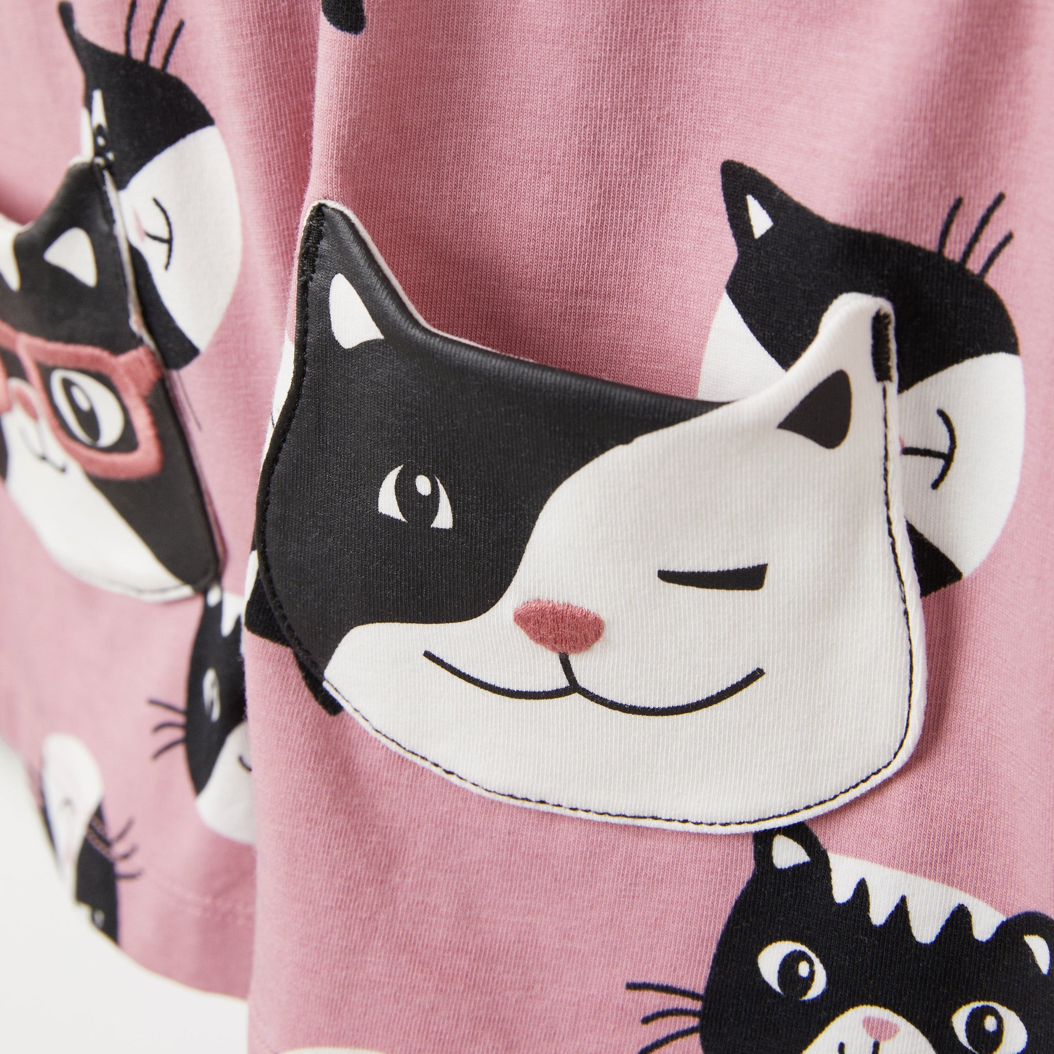 Organic Cotton Cat Print Girls Top from the Polarn O. Pyret Kidswear collection. Ethically produced kids clothing.