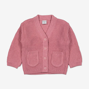 Pink Kids Knitted Cardigan from the Polarn O. Pyret Kidswear collection. Nordic kids clothes made from sustainable sources.