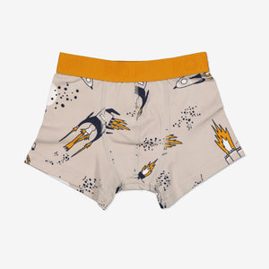 Beige Rocket Print Boys Boxer Shorts from the Polarn O. Pyret Kidswear collection. Nordic kids clothes made from sustainable sources.