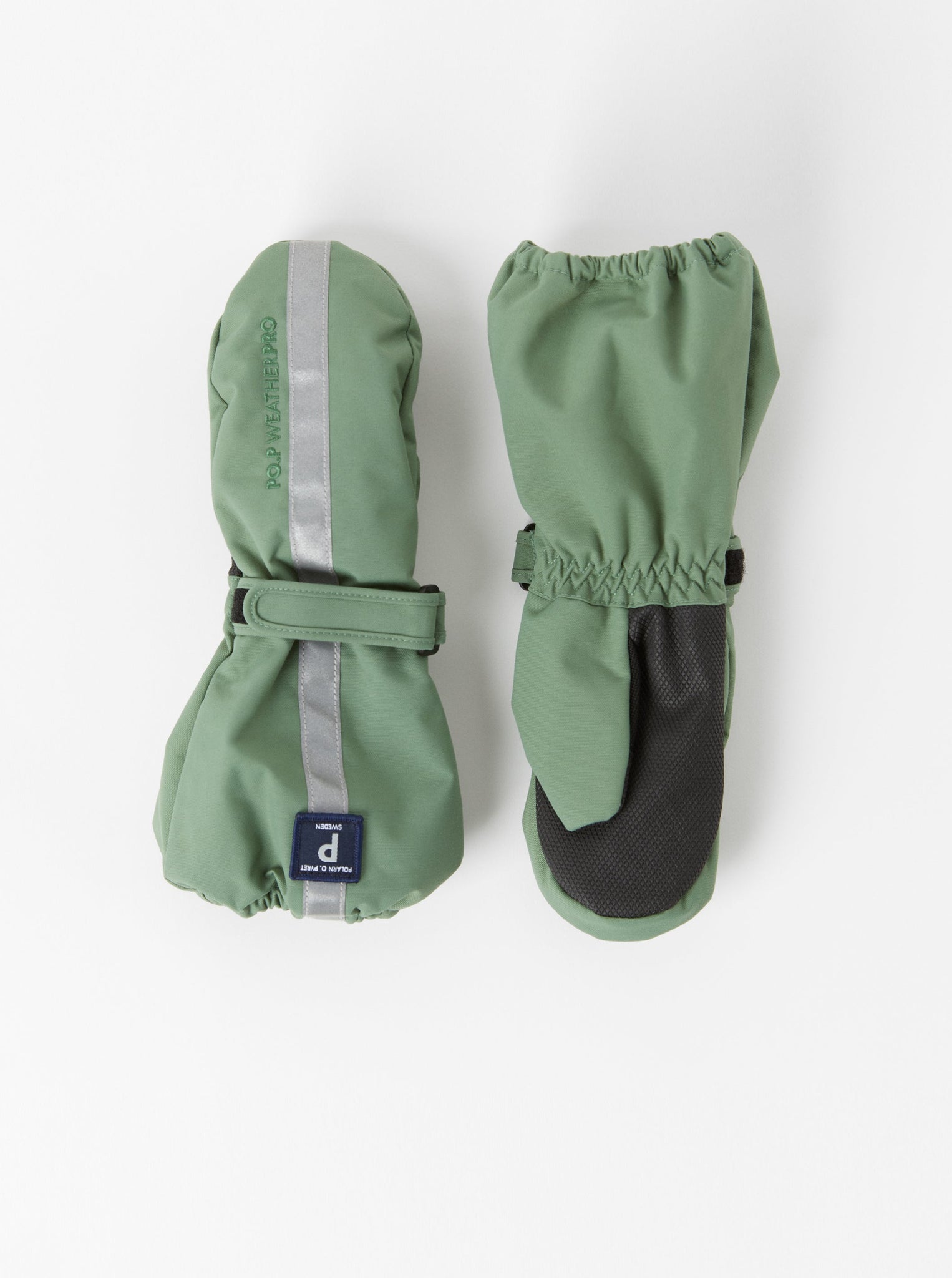 Green Padded Kids Waterproof Mittens from the Polarn O. Pyret kidswear collection. Ethically produced outerwear.