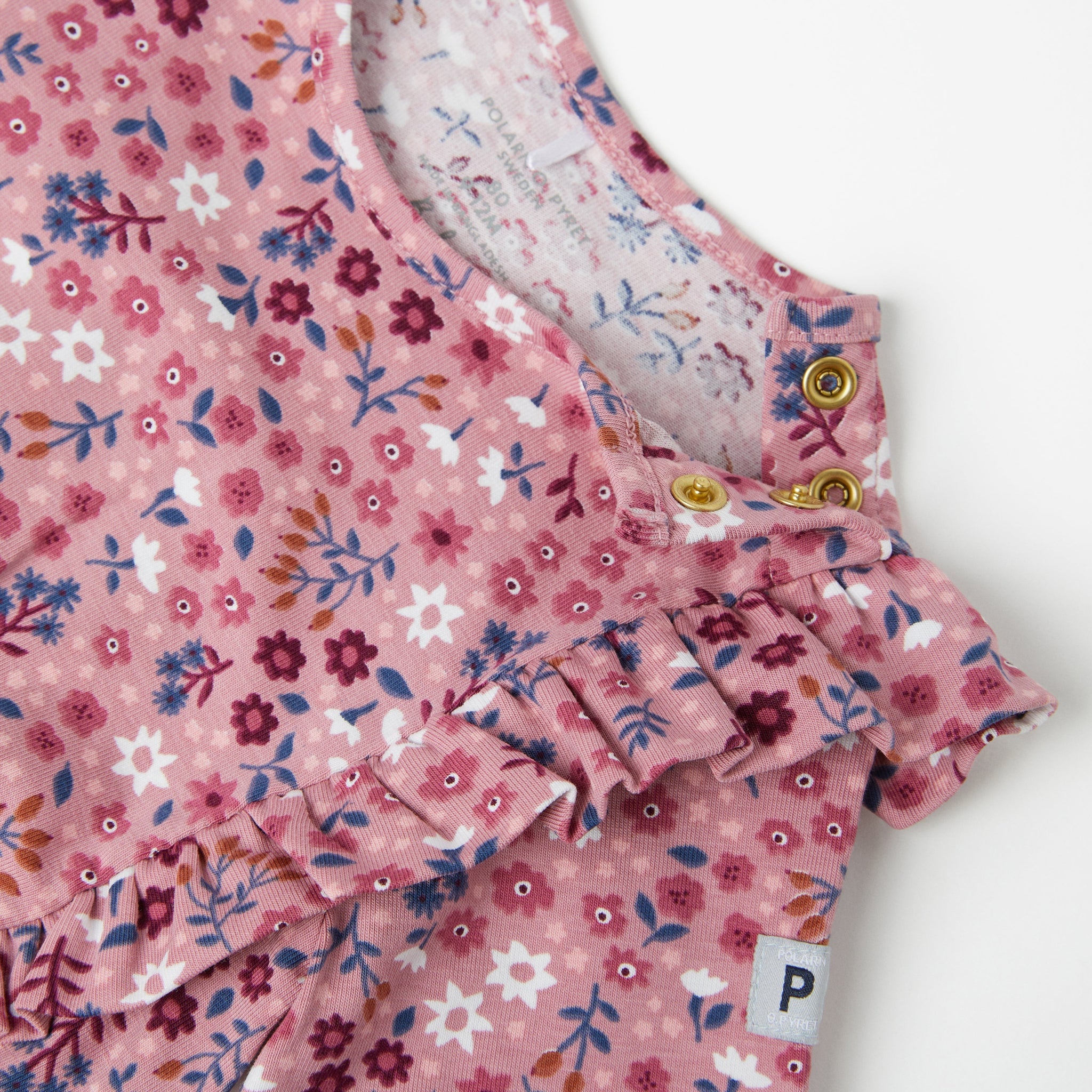 Pink Floral Newborn Babygrow from the Polarn O. Pyret Kidswear collection. Ethically produced kids clothing.