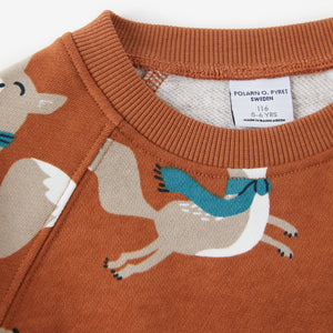 Orange Fox Print Kids Sweatshirt from the Polarn O. Pyret kidswear collection. Nordic kids clothes made from sustainable sources.
