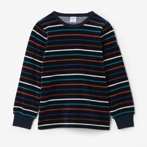 Striped Navy Velour Kids Top from the Polarn O. Pyret kidswear collection. The best ethical kids clothes