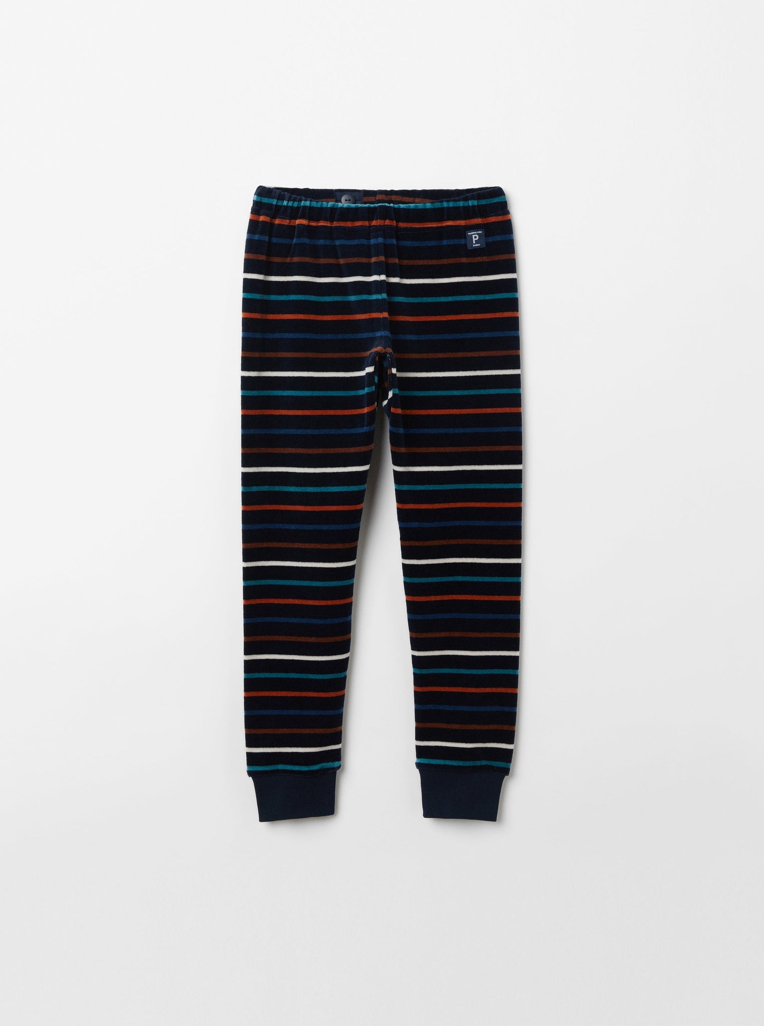 Striped Navy Velour Kids Leggings from the Polarn O. Pyret kidswear collection. Clothes made using sustainably sourced materials.