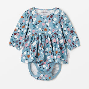 Cotton Floral Blue Babygrow Dress from the Polarn O. Pyret kidswear collection. The best ethical kids clothes
