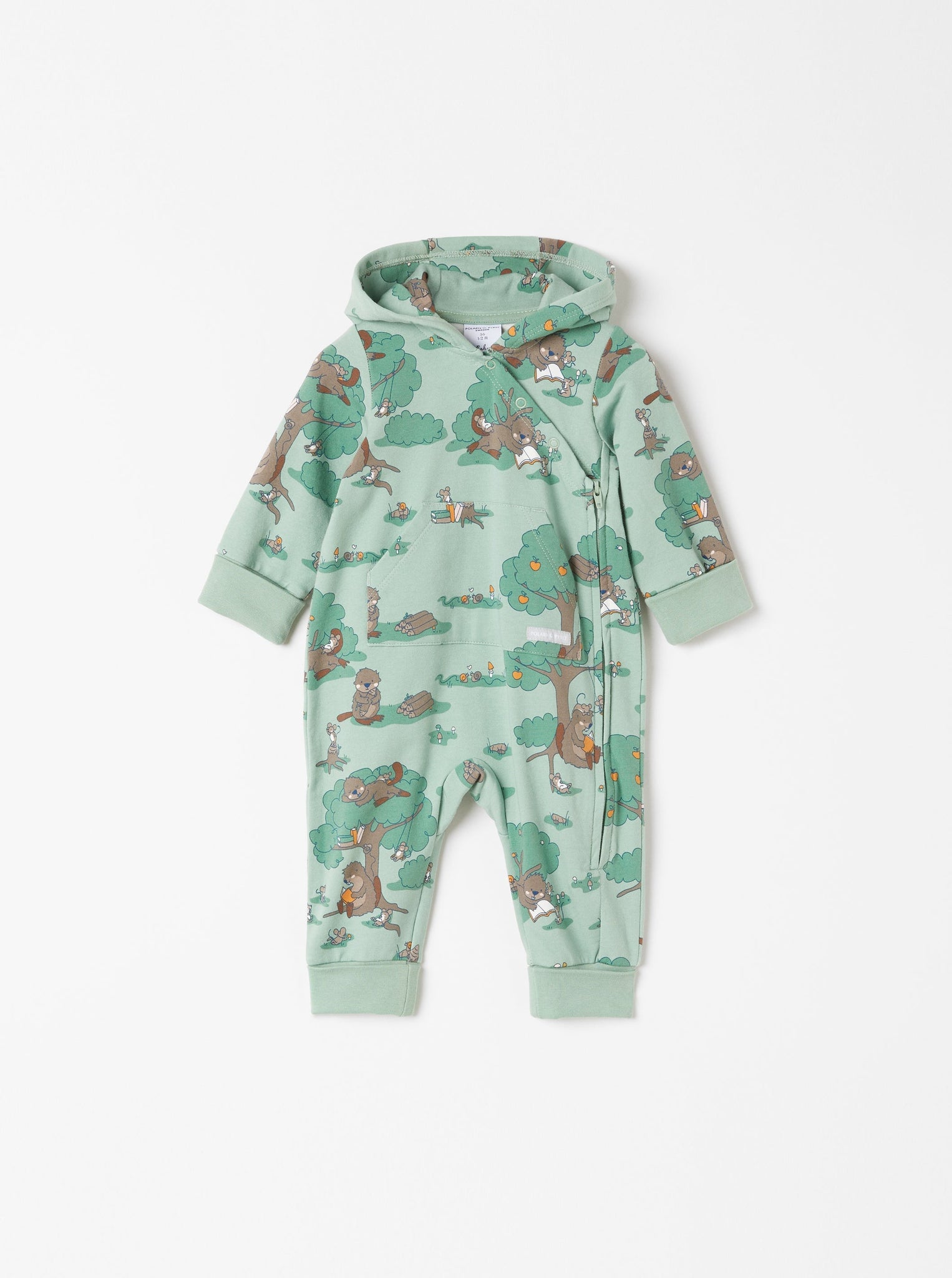 Nordic Green Baby All-In-One from the Polarn O. Pyret babywear collection. Ethically produced baby clothing.