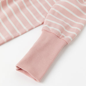 Striped Pink Newborn Baby Sleepsuit from the Polarn O. Pyret babywear collection. Clothes made using sustainably sourced materials.