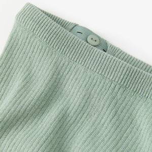 Ribbed Green Knitted Baby Trousers from the Polarn O. Pyret babywear collection. Clothes made using sustainably sourced materials.