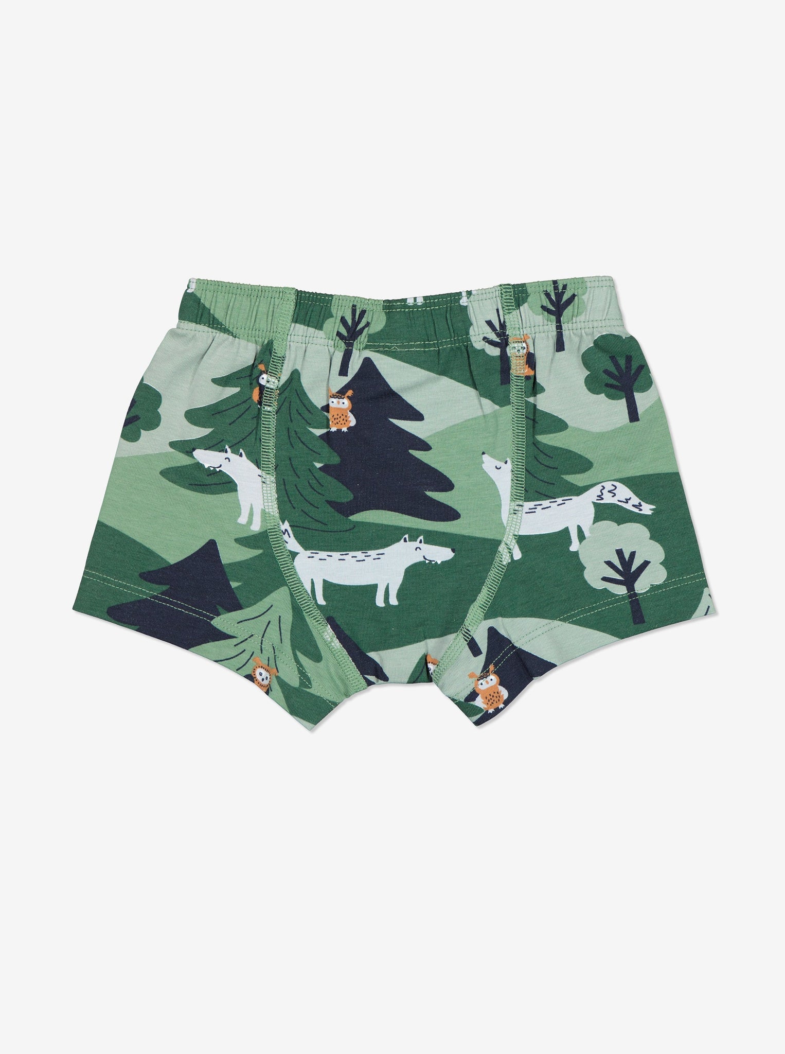 Organic Cotton Green Boys Boxer Shorts from the Polarn O. Pyret kidswear collection. Ethically produced kids clothing.