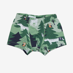 Organic Cotton Green Boys Boxer Shorts from the Polarn O. Pyret kidswear collection. Ethically produced kids clothing.