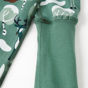 Nordic Print Green Baby Sleepsuit from the Polarn O. Pyret baby collection. Ethically produced baby clothing.
