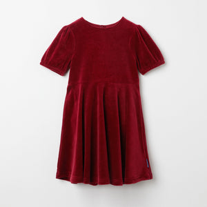 Velour Red Girls Dress from the Polarn O. Pyret kidswear collection. Ethically produced kids clothing.