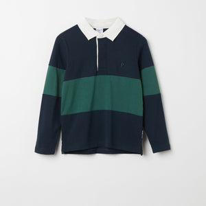 Striped Navy Boys Rugby Shirt from the Polarn O. Pyret kidswear collection. Ethically produced kids clothing.