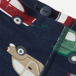 Organic Cotton Car Print Kids Leggings from the Polarn O. Pyret kidswear collection. Ethically produced kids clothing.