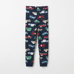 Organic Cotton Car Print Kids Leggings from the Polarn O. Pyret kidswear collection. Ethically produced kids clothing.