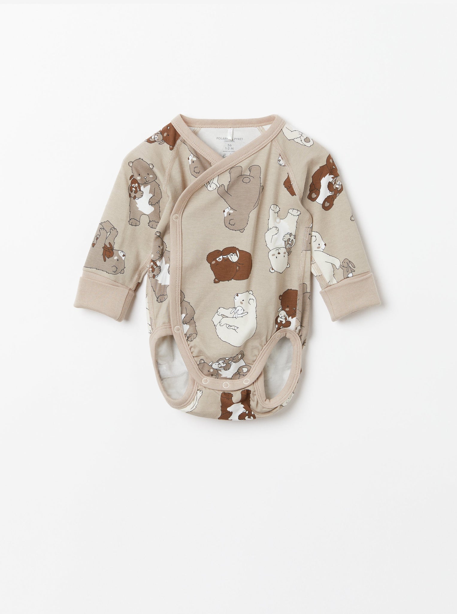 Bear Print Wraparound Babygrow from the Polarn O. Pyret baby collection. Ethically produced baby clothing.