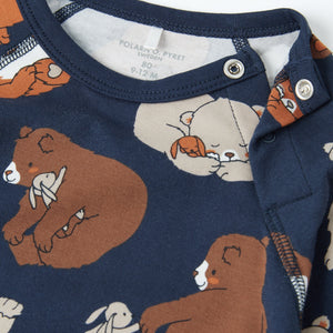 Sleepy Bear Print Babygrow from the Polarn O. Pyret baby collection. Ethically produced baby clothing.