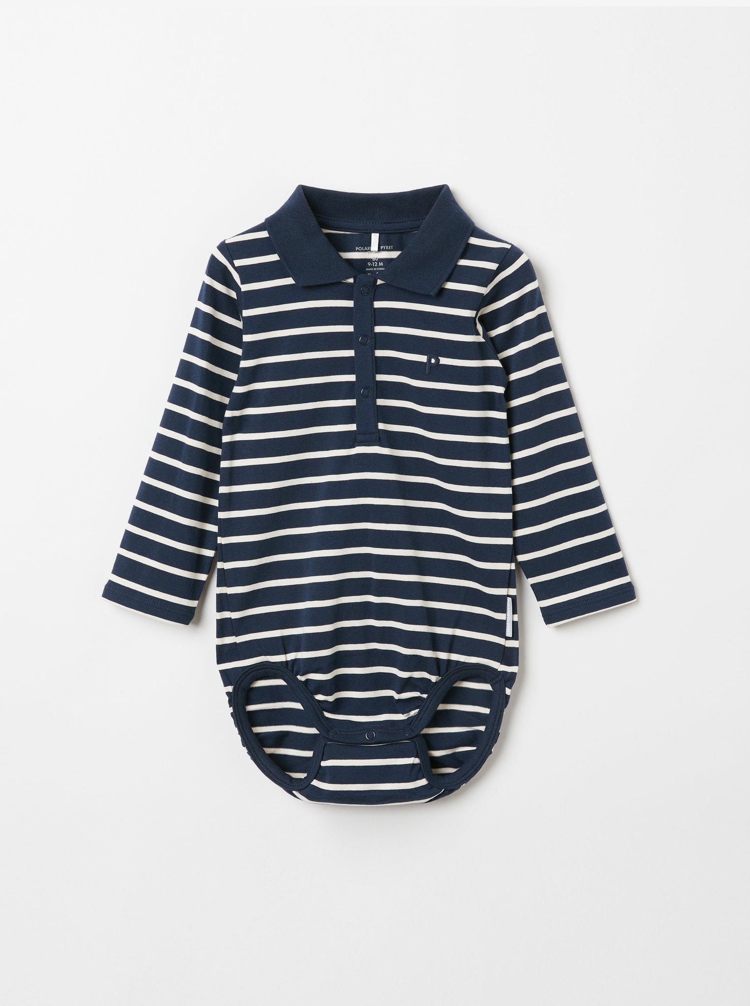 Newborn Polo Shirt Babygrow from the Polarn O. Pyret baby collection. Nordic baby clothes made from sustainable sources.