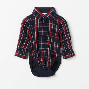 Newborn Checked Shirt Babygrow from the Polarn O. Pyret baby collection. Nordic baby clothes made from sustainable sources.