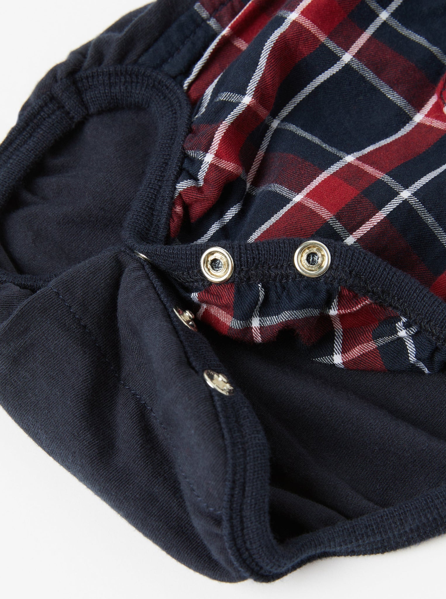 Newborn Checked Shirt Babygrow from the Polarn O. Pyret baby collection. Nordic baby clothes made from sustainable sources.