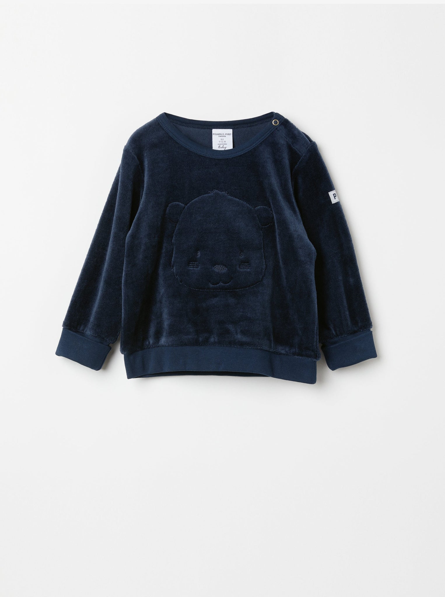 Navy Organic Cotton Velour Baby Top from the Polarn O. Pyret baby collection. Made using 100% GOTS Organic Cotton