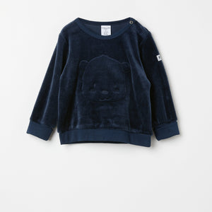 Navy Organic Cotton Velour Baby Top from the Polarn O. Pyret baby collection. Made using 100% GOTS Organic Cotton