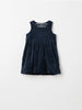 Navy Velour Baby Pinafore Dress from the Polarn O. Pyret baby collection. Nordic baby clothes made from sustainable sources.