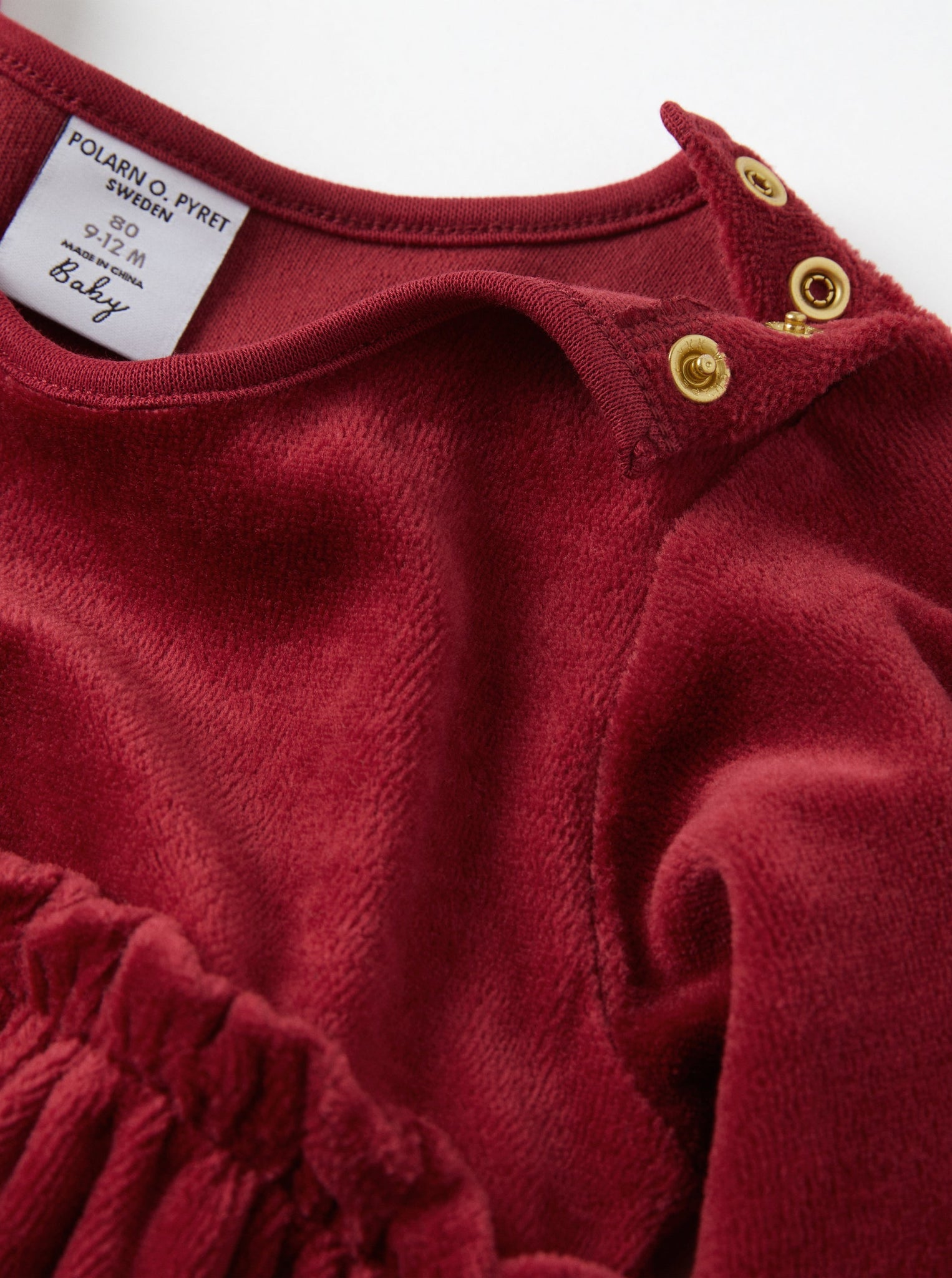 Red Organic Cotton Velour Baby Dress from the Polarn O. Pyret baby collection. The best ethical baby clothes