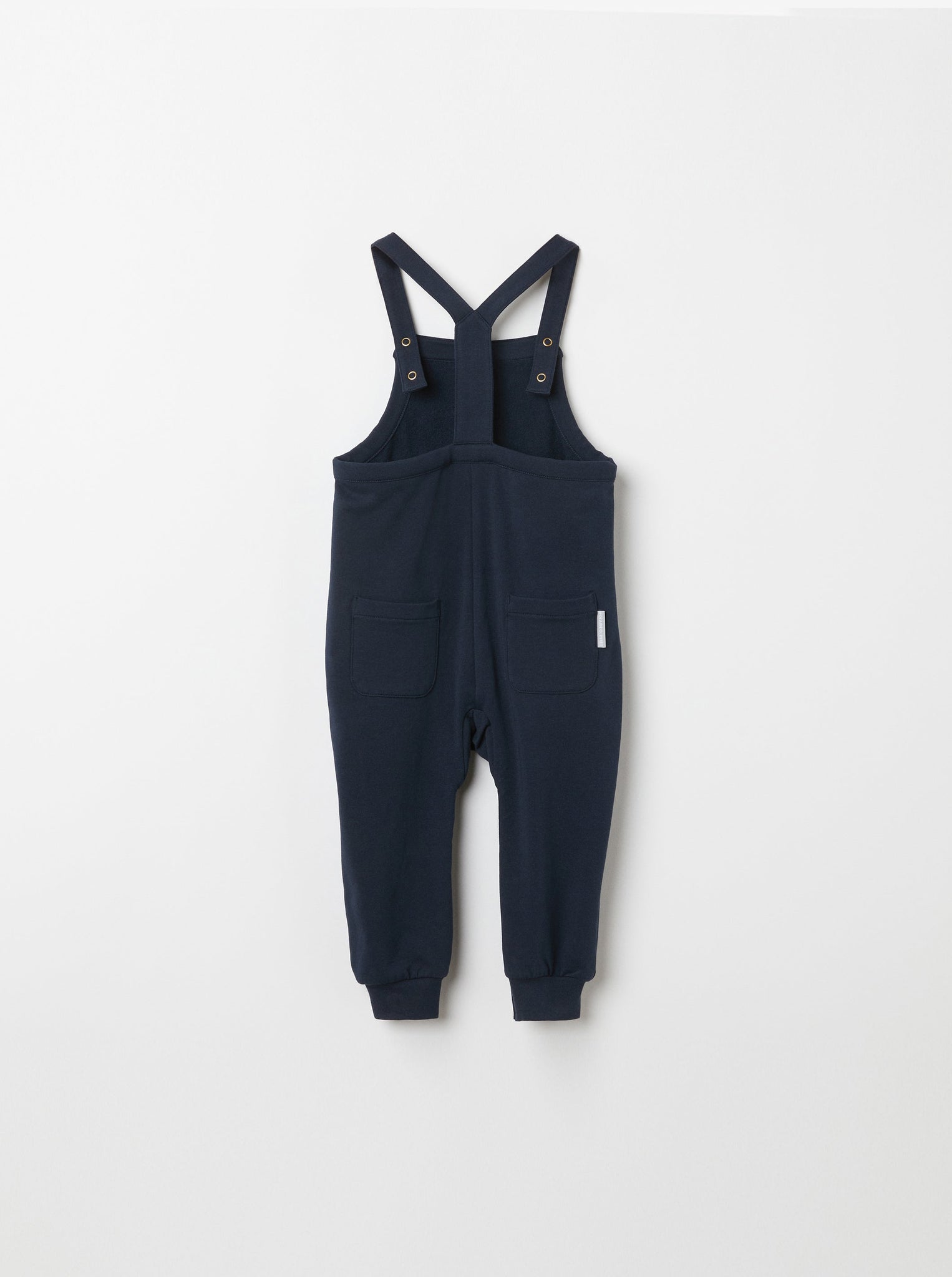 Organic Cotton Navy Baby Dungarees from the Polarn O. Pyret baby collection. Nordic baby clothes made from sustainable sources.