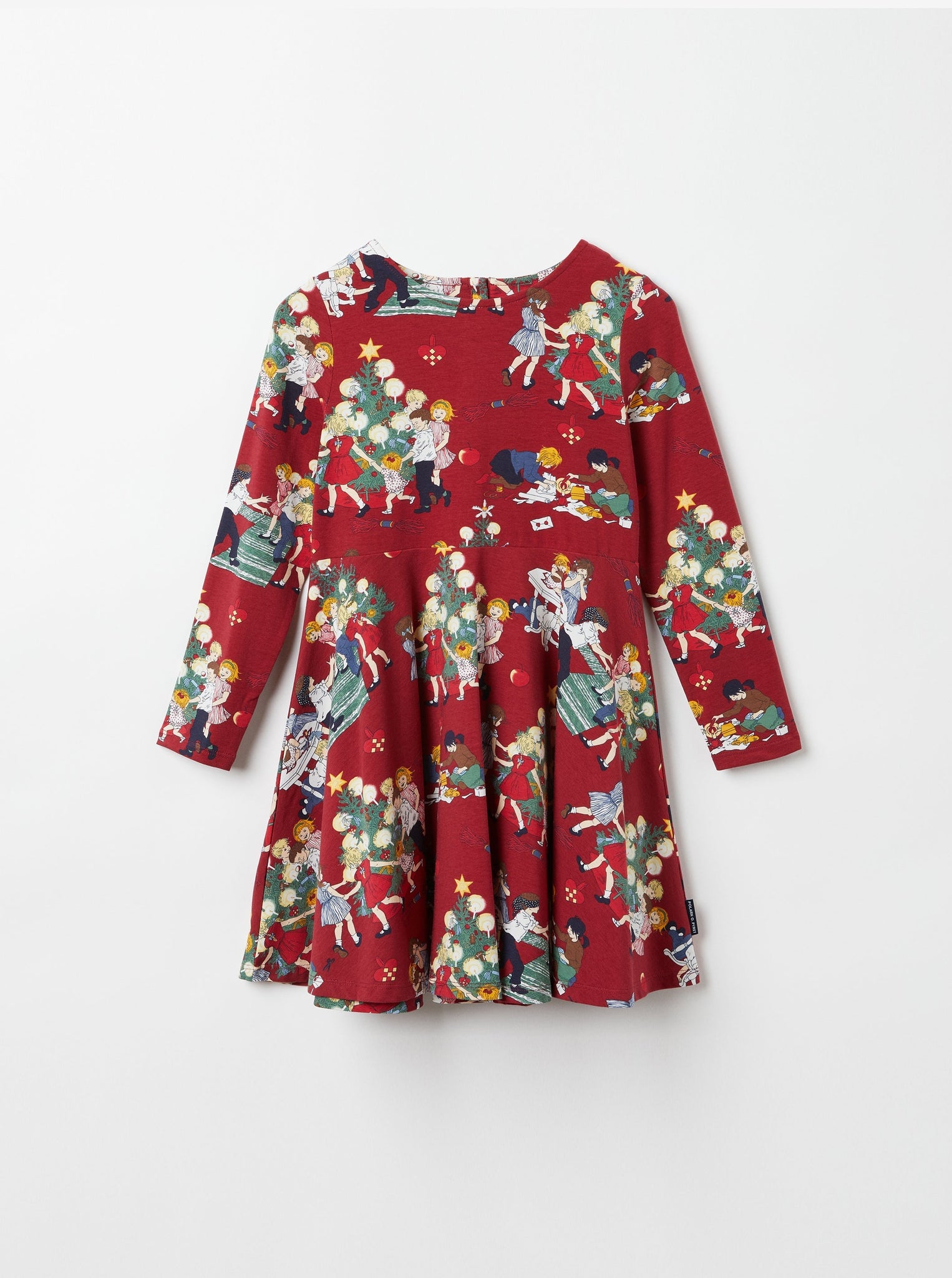 Red Girls Festive Twirl Dress from the Polarn O. Pyret kidswear collection. Nordic kids clothes made from sustainable sources.