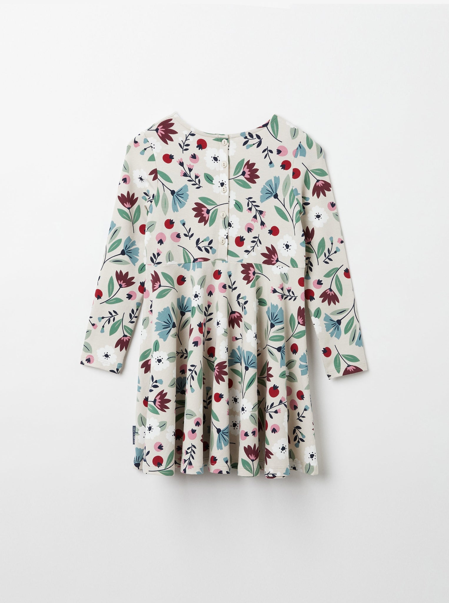 Organic Cotton Floral Print Kids Dress from the Polarn O. Pyret kidswear collection. Ethically produced kids clothing.