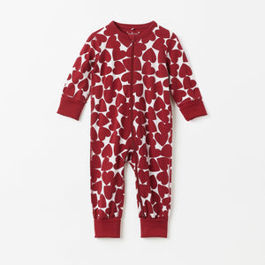 Heart Print Red Baby Sleepsuit from the Polarn O. Pyret baby collection. The best ethical baby clothes