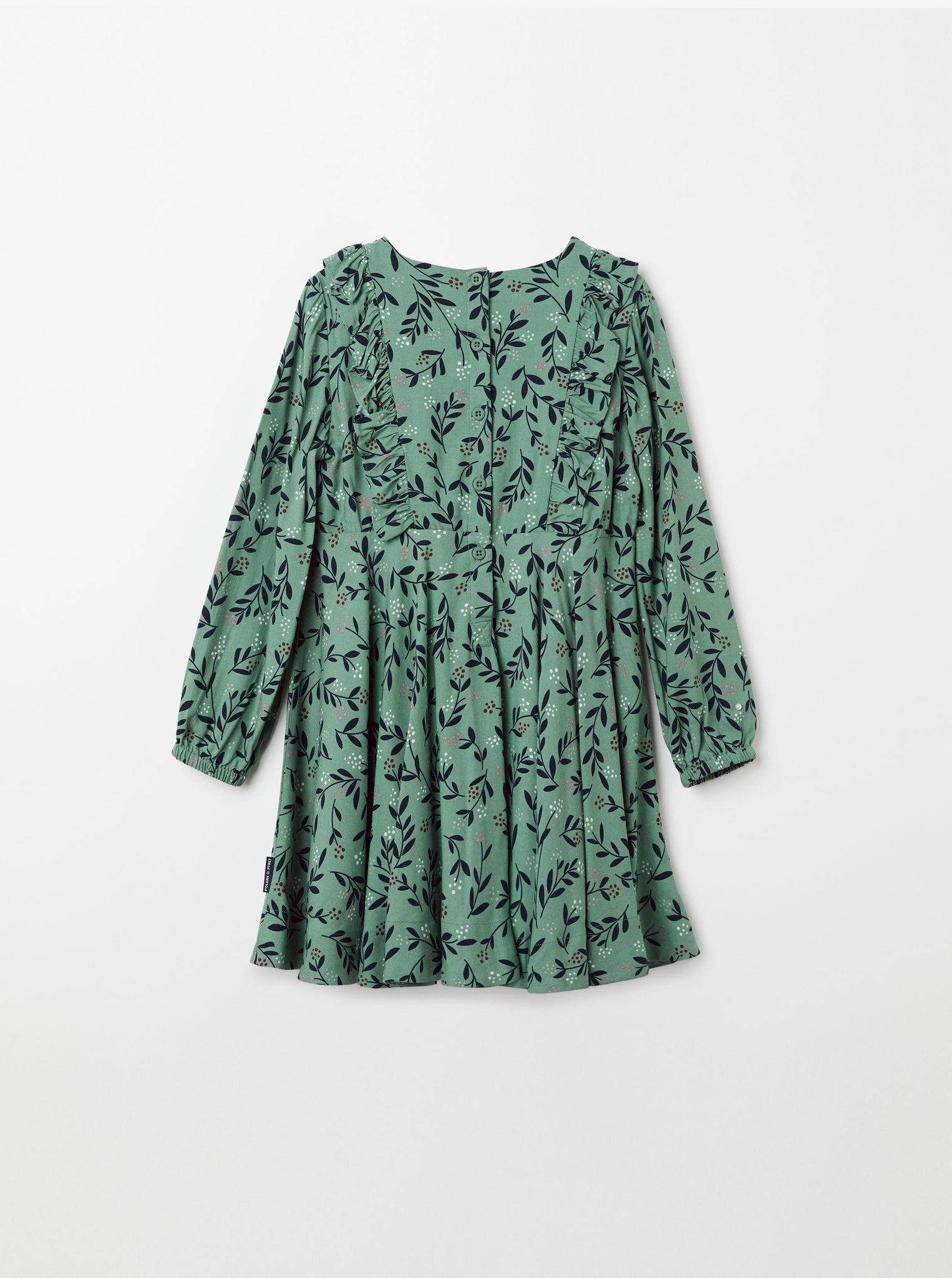 Leaf Print Green Kids Dress from the Polarn O. Pyret kidswear collection. Nordic kids clothes made from sustainable sources.