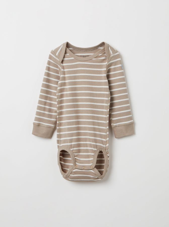 Striped Organic Cotton Beige Babygrow from the Polarn O. Pyret babywear collection. Clothes made using sustainably sourced materials.