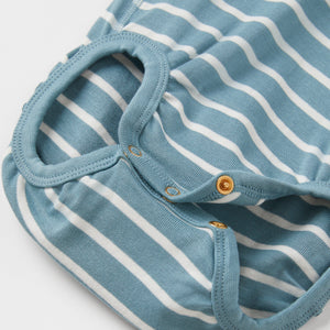 Striped Organic Cotton Blue Babygrow from the Polarn O. Pyret babywear collection. Nordic baby clothes made from sustainable sources.